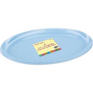description image for 6PCS LIGHT BLUE LARGE OVAL PLASTIC PLATES (1)
